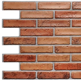 Dundee Deco Dark Red Natural Faux Bricks PVC 3D Wall Panel, 3.2 ft X 1.7 ft (97 cm X 50cm), Interior Design Wall Paneling Decor, Sample 9 in X 9 in