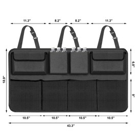 Car Trunk Organizer & Backseat Hanging Organizer with 8 Large Storage Bags - Super Capacity with 30% Extra Storage Space for SUVs,Trucks,Vans -Ultimate Car Organization for a Clutter-Free Space-Black