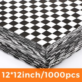Spakon 1000 Sheets Wax Deli Paper Sheets for Food 12 x 12 Inch Checkered Dry Waxed Deli Basket Liners for Sandwich Wrapping, Food Basket Liners, Picnic party(Black-white)