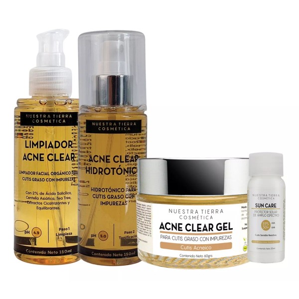Nuestra Tierra Cosmética Ancestral Kit Anti-acné Orgánico Shampoo, Tónico, Gel Y Loción Secante