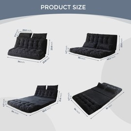 MAXYOYO Bean Bag Bed Tufted Folding Sofa Bed with Pillows Floor Mattress for Adults, Extra Thick and Long Floor Sofa, Full Floor Couch Bed for Bedroom Living Room, Black, 54x91 Inch