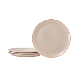 Bico Light Beige 8.7 inch Stoneware Salad Plates Set, Set of 4, Microwave and Dishwasher Safe, for Salad, Appetizer, Side Dishes, Tapas