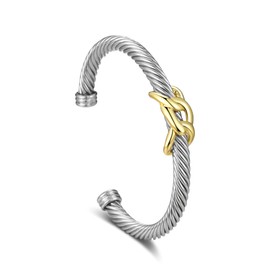 Mytys Cable Wire Cuff Bangles for Women,Mytys Retro Antique Gold Cable Bracelet Christmas Birthday Gift Bangle for Women (G)