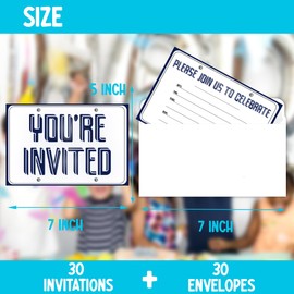 Blue Doorplate Birthday Party Invitations, Simple Blue and White Party Invitations Card for Boys Girls (30 Cards & 30 Envelopes)