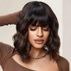 Miuric Black Mixed Brown Short Curly Wavy Wig with Bangs