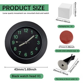 Car Dashboard Clock, Mini Luminous Car Clocks, Universal Automotive Clock, Luminous Clock with Clip for Car Decoration (Black)