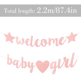 GLADFRESIT Welcome Baby Girl Banner, Glitter Home Banner Shower Party Decorations for Newborn Babies Full Moon Wine 100 Days Banquet