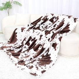 Brown Cow Print Blanket Plush Flannel Fleece Throw Blanket Soft Warm Lightweight Throws and Blankets for Father Mother Dad Mom Daugher Friends Families Couples Pets Boys Girls Twin Size 60" x 80"