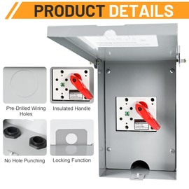 30 Amp Disconnect Switch Box,3-Pole,120/240V,Non-Fusible Safety Switch,Meeting NEMA 3R Standards,Galvanized Steel,Weatherproof,Indoor&Outdoor