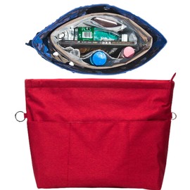 Mellbo Bag-in-Bag Inner Bag Lightweight Tote Bag Shoulder Bag with 12 Pockets Zipper 13.8 x 10.0 x 4.3 inches (35 x 25.5 x 11 cm), Red
