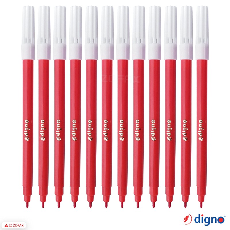 DIGNO SketchStic Felt Tip Pens, RED, Pack of 12, Fibre