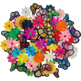 AXEN 42pcs Buttefly and Flower Iron on Patches, Flower Themed Patches Embroidered Applique for Clothing, Jackets, Hats, Backpacks, Jeans