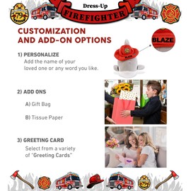 DolliBu Great White Shark Firefighter Stuffed Animal with Name Personalization - Big Eye Shark with Red Fireman Hat with Fire Department Patch, Cute Fire Fighter Doll Plush Toy for Kids - 10 Inch