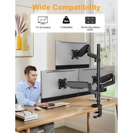 FORGING MOUNT Triple Monitor Mount, Articulating Adjustable 3 Monitor Desk Mount for 13-32inch Screens up to 17.6lbs Each, Gas Spring Monitor Arm with Tilt Swivel Rotation, Max VESA 100x100