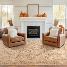 Pionblank 9x12 Area Rug, Large Area Rug for Living Room, Shag Rug for Bedroom, Soft Furry Non Slip Carpet for Kids Room Nursery Teens Dorm Home Decor, Camel
