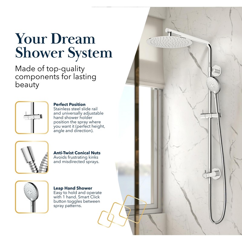 BATH ROYALE Rain Shower Head & Detachable Handheld Spray Combo,