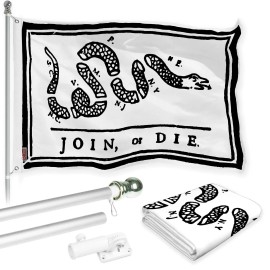 UD_G128 Combo Pack: Flag Pole 6 FT Silver Tangle Free & Join or Die White Flag 3x5 FT Brass Grommets Printed Polyester (Flag Inc