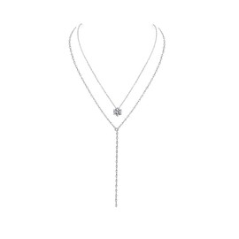 GIGB PBDK Sparkly Silver Lariat Necklaces for Women Charm Minimalist Crystal Long Thin Chain Link Y Necklace Aesthetic Valentine's Day Jewelry Gifts (Silver)