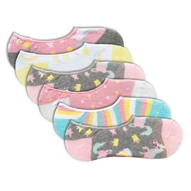 The Essentials Wardrobe Girls 6 Pack TEW Invisible Socks - UK 12.5-3.5/EU 31.5-36 - Princess/Unicorn