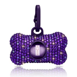 SAVORI Dog Poop Bag Holder Bling Crystal Dog Waste Bags Dispenser for Pet Dog Doggy with Carabiner Clip Includes 1 Roll 15 Bags (Purple)