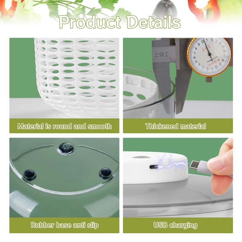 Electric Salad Spinner, 6L Lettuce spinner,Large Capacity Salad Vegetable Dryer,Fruit
