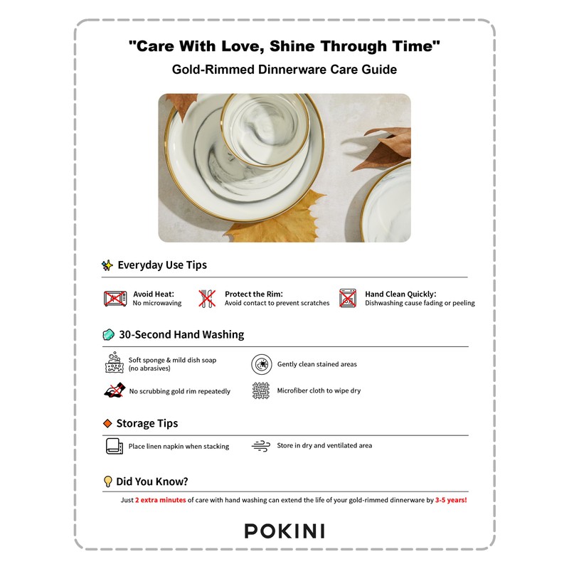 Pokini Marble Gold Rim Dinnerware Sets, Porcelain Plates and Bowls