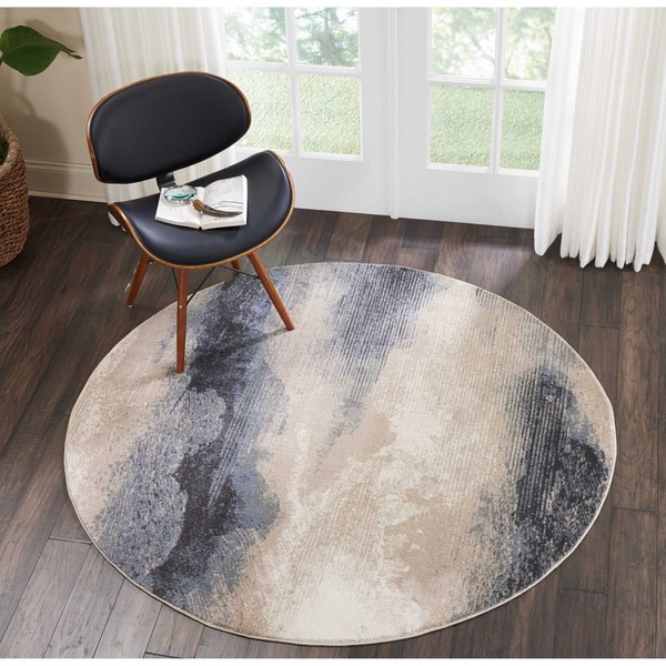 Nourison Maxell Nourison Flint 5'3" x ROUND Area -Rug, Easy -Cleaning, Non Shedding, Bed Room, Living Room, Dining Room, Kitchen (5 Round)