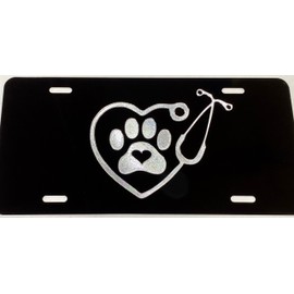 Engraved Veterinarian Dog Paw Car Tag Diamond Etched Vanity Front License Plate