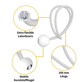 TALVANI 25 | 50 Professional Bungees with Ball - 200 mm Black White - Tarpaulin Tensioner Set for Attaching Tarpaulins - Rubber Tensioner for Trampoline, Trailer Tarpaulin, Tent - Tension Rubber