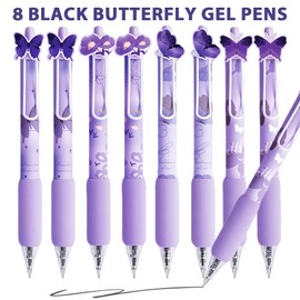 Butterfly School Supplies 8 Pcs Purple Butterfly Pens Cute Retractable Gel Pens 0.5mm Black Ink Writing Pen for Women Men Pen Set Office School Supplies