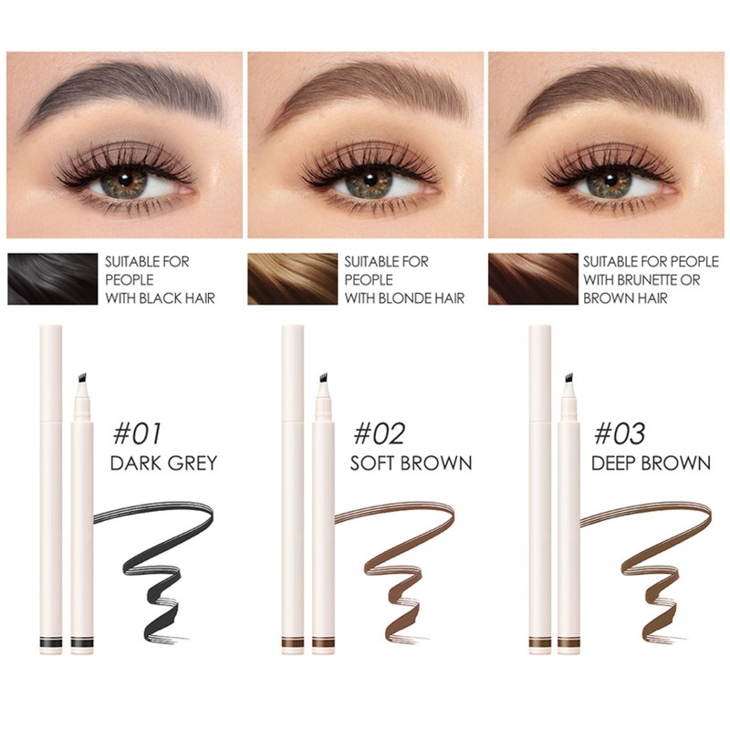 3pcs FOCALLURE Liquid Eyebrow Pencil 4-Fork Eyebrow Pen LongLasting Waterproof