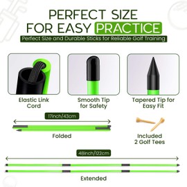 Collapsible Golf Alignment Sticks | 48 Inches Green Golf Trainer Stick Set for Aiming/Putting/Posturing | Fiberglass Rods for Practice | Portable Super Stroke Alignment Sticks with PVC Tube Case