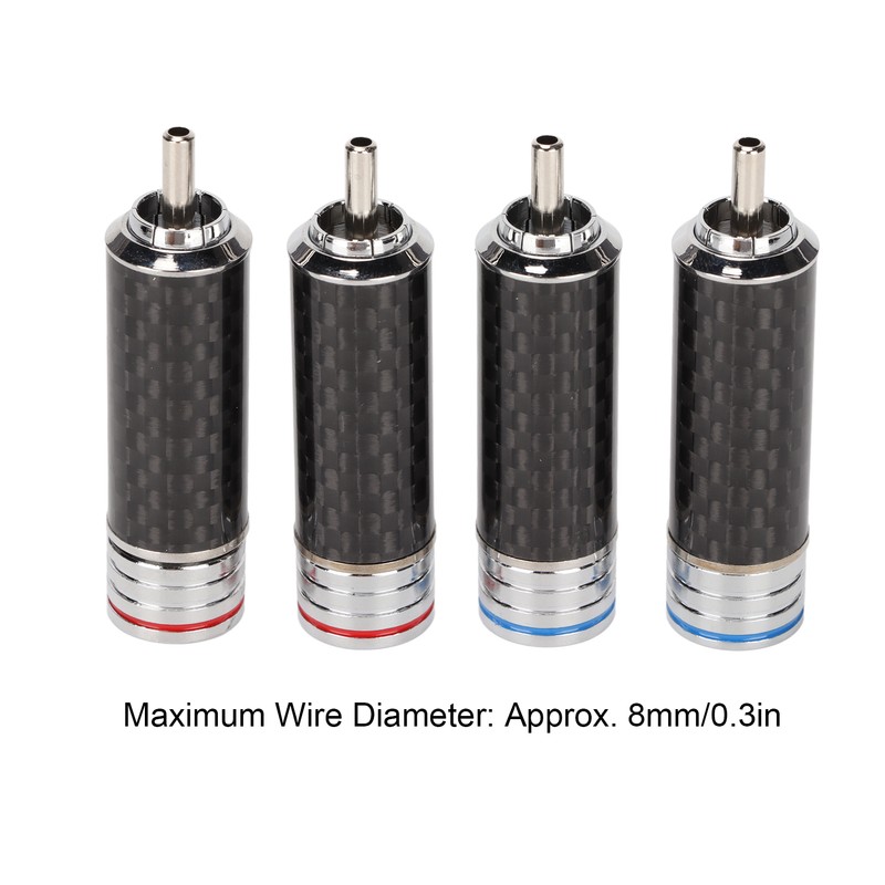 4Pcs RCA Sound Plug Carbon Fiber Chrome 8mm Wire Diameter