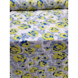 Divastyletextiles Fabric Sold By Yard White Organza Silk Yellow Floral Royal Blue Brocade Dress