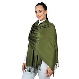 World of Shawls Pashmina Style All Seasons Handcrafted Wrap Shawl Stole Scarf (Olive Green)
