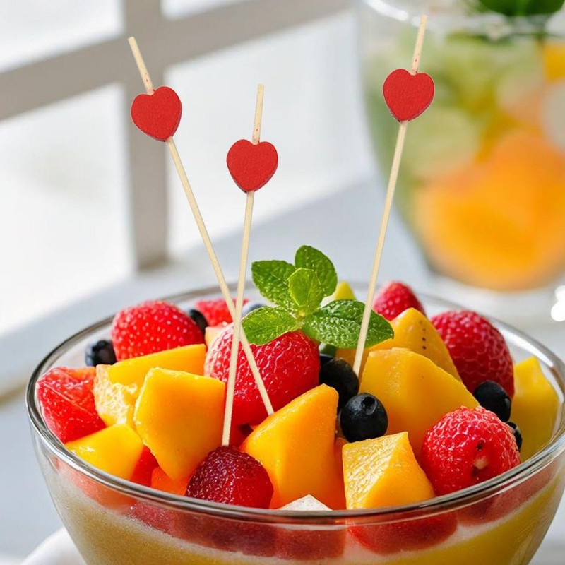 200pcs Snack Sticks Heart Shaped Decorative Fruit Picks Cocktail Picks