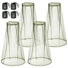 HESTYA 4 Pack Mosquito Net Mesh for Head Face Neck Fly Netting Hood from Bugs Gnats No See Net with Carry Bags for Outdoor(Army Green)