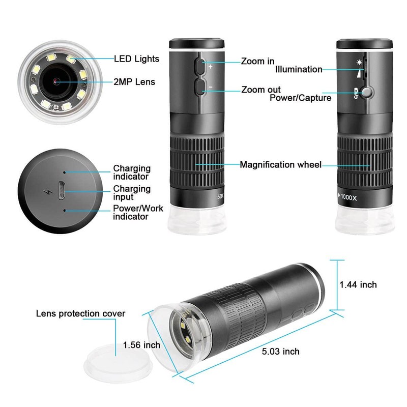 Jiusion WiFi USB Digital Microscope HD Resolution 50 to 1000x