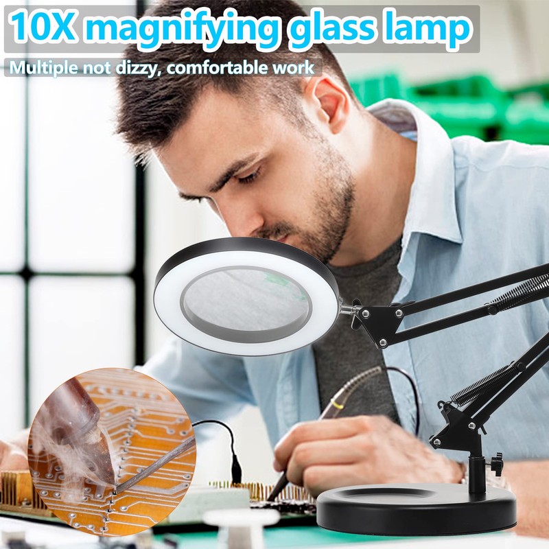 KIRKAS 10X Magnifying Glass with Light and Stand, 2-in-1 Stepless