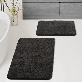 RUN HELIX Bathroom Mat 40x60cm, 0.8inch Fluffy Long Hair Non-slip Super-Absorbent Machine Microfibre Washable Bath Rugs for Bathroom Bathtub Floor, Dark Grey