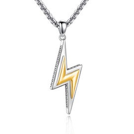 HUKKUN Lightning Bolt Necklace 925 Sterling Silver Lightning Bolt Necklace Men Lightning Bolt Jewellery Gifts for Men, Sterling Silver