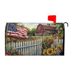 American Flag Patriotic Mailbox Covers 4th of July Independence Day Mailbox Cover Sunflowers Summer Post Letter Box for Garden Standard Size 21x18 in for Yard Home Decor