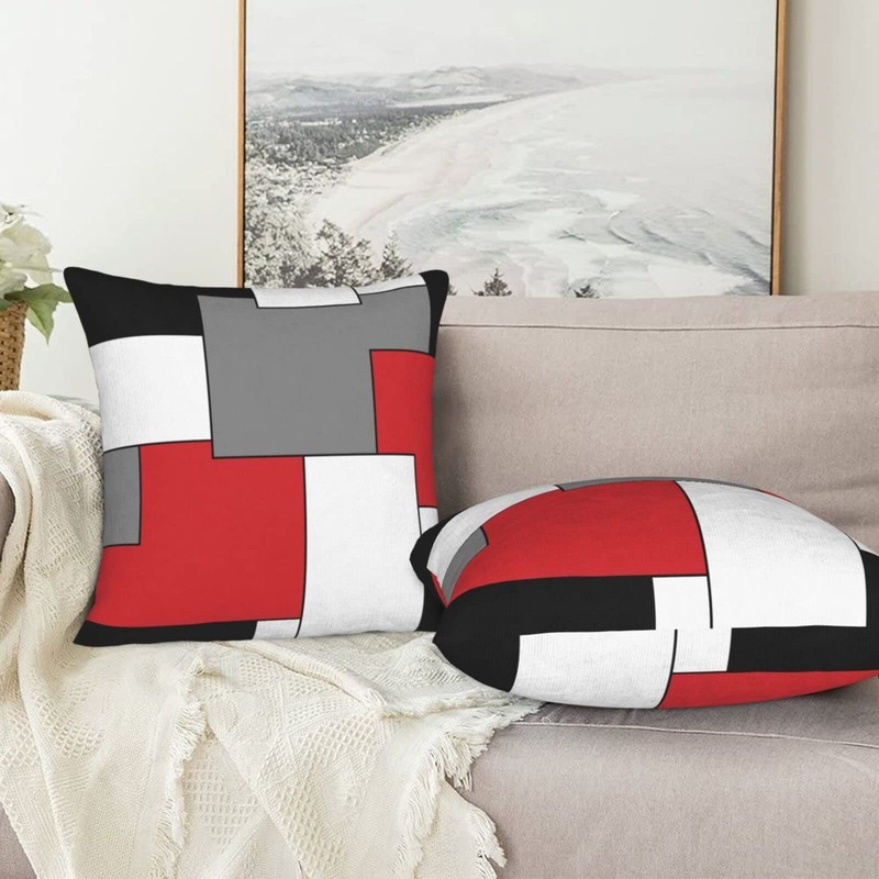 Abucaky Pillowcase Set of 2 Red White Black Grey Geometry