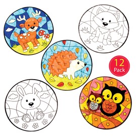 Baker Ross AW869 Woodland Animal Colour in Window Decorations, Arts and Crafts for Kids (Pack of 12), Assorted
