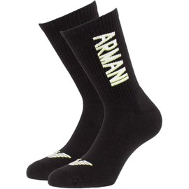 Emporio Armani Men's 2 Pack Logo Crew Sock, Black, One Size