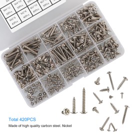 HanTof 420pcs M2 M3 M4 Phillips Truss Head/Wafer Head Self-Tapping Wood Screws,13 Sizes Pan Head with Washer Tapper Screws Assortment Kit for Wood,Plastic and Soft Metal,Nickel Plated Carbon Steel