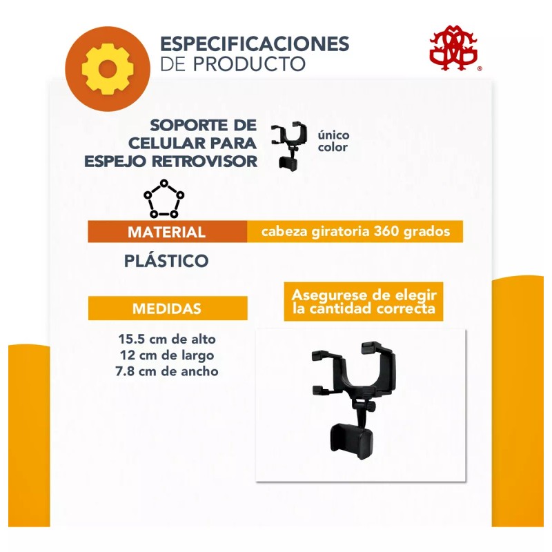 J.H. Company Soporte Base Celular Universal Para Espejo Retrovisor Auto