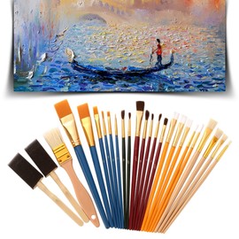 LSXD Pinceles para Acuarela, Juego de 25 Pzs Pinceles para Pintura Acrilica Profesionales, Cabeza Plana y con Punta, Cepillo de Espuma, Kit de Pinceles para Oleo para Niños, Artistas, Aula