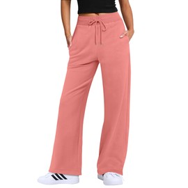 ANRABESS Women's Sweatpants Straight Leg High Waist Casual Drawstring Sweat Pants Workout Athletic Joggers with Pockets Coral Small
