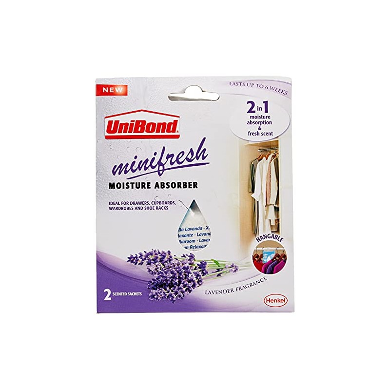 UniBond Minifresh Moisture Absorber, Lavender Fragrance Hangable Sachets, Ideal for